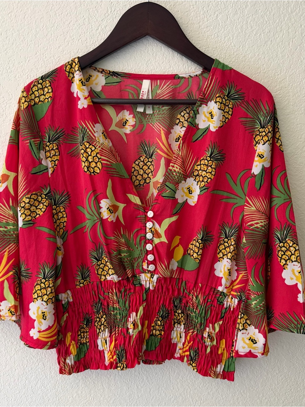 True Destiny Red Pineapple & Floral Button-Front Blouse